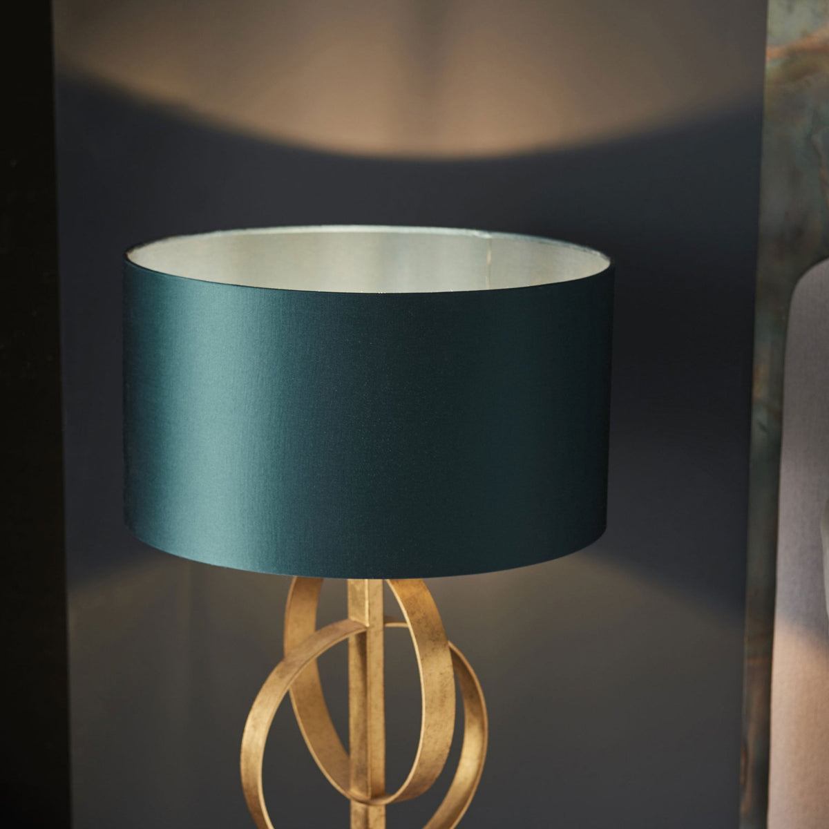 Netherbury Table Lamp in Antique Gold & Teal Shade