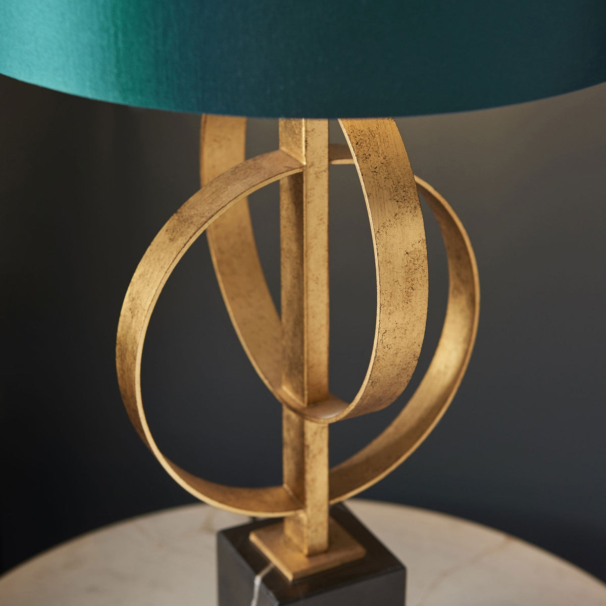 Netherbury Table Lamp in Antique Gold & Teal Shade