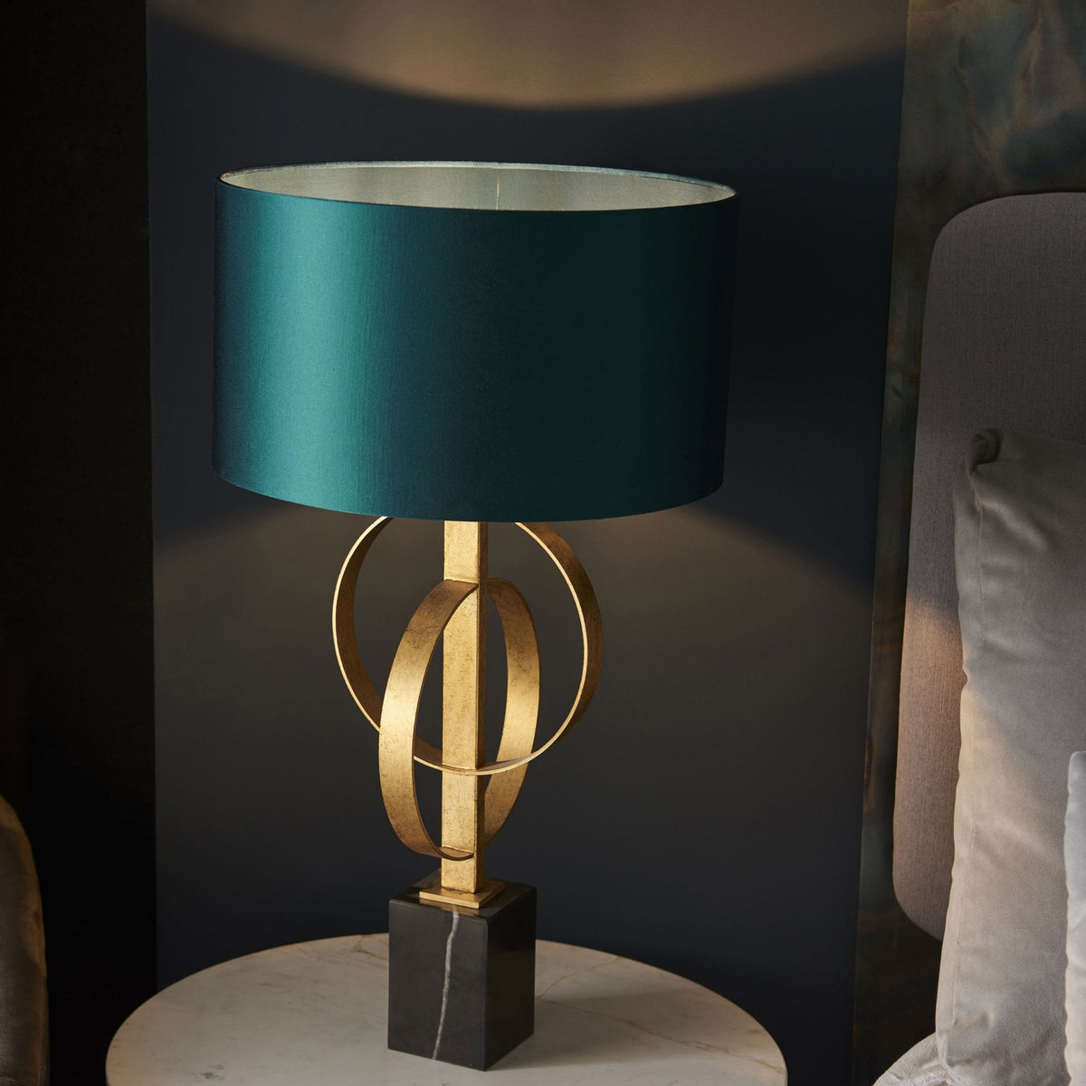 Netherbury Table Lamp in Antique Gold & Teal Shade