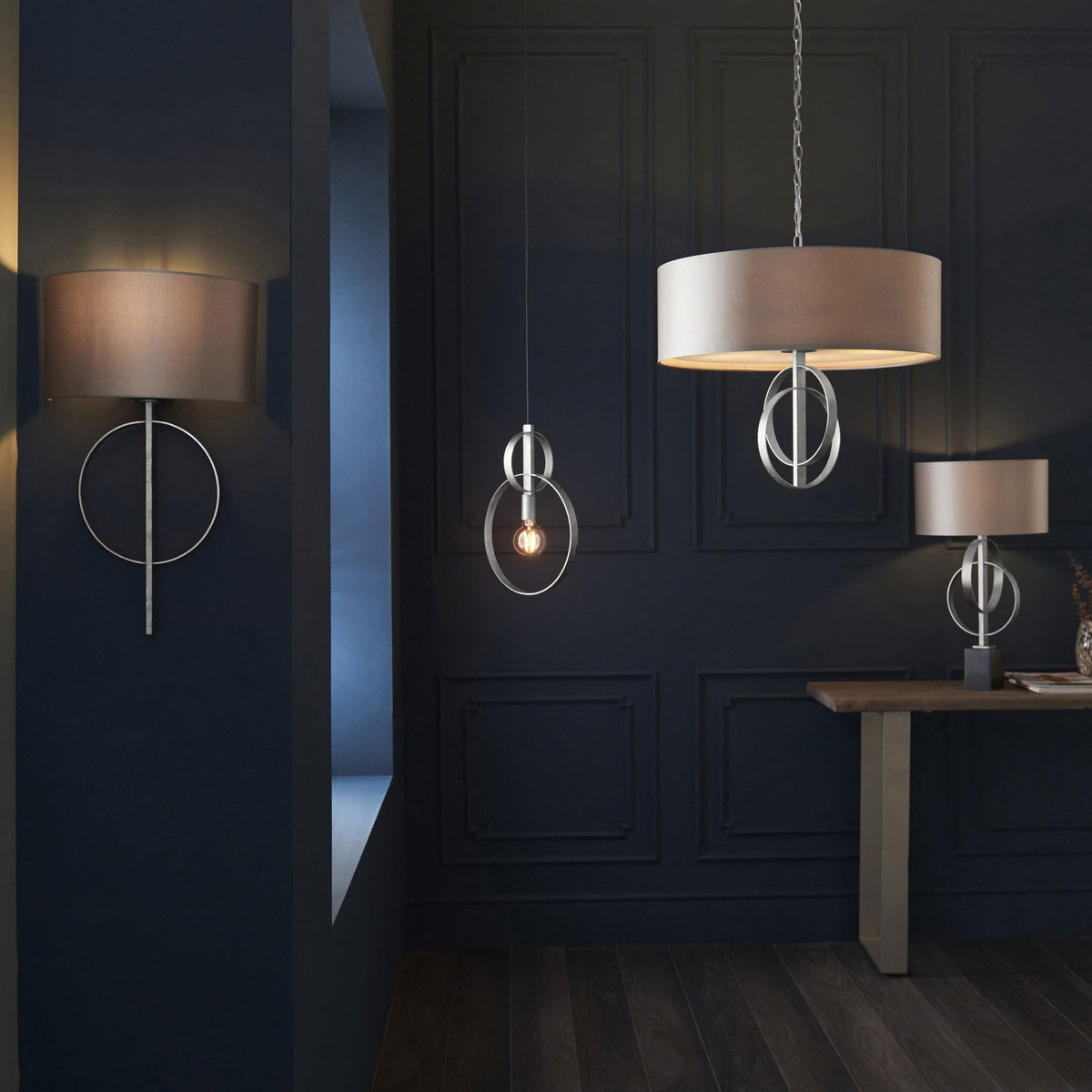 Netherbury Wall Light in Antique Silver & Mink Shade