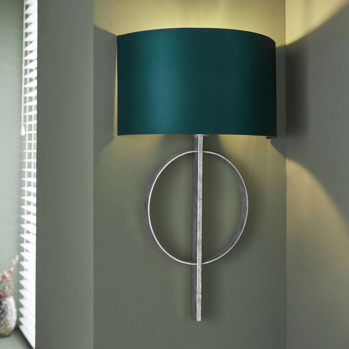 Netherbury Wall Light in Antique Silver & Teal Shade