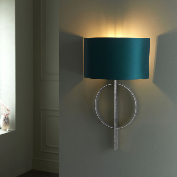 Netherbury Wall Light in Antique Silver & Teal Shade