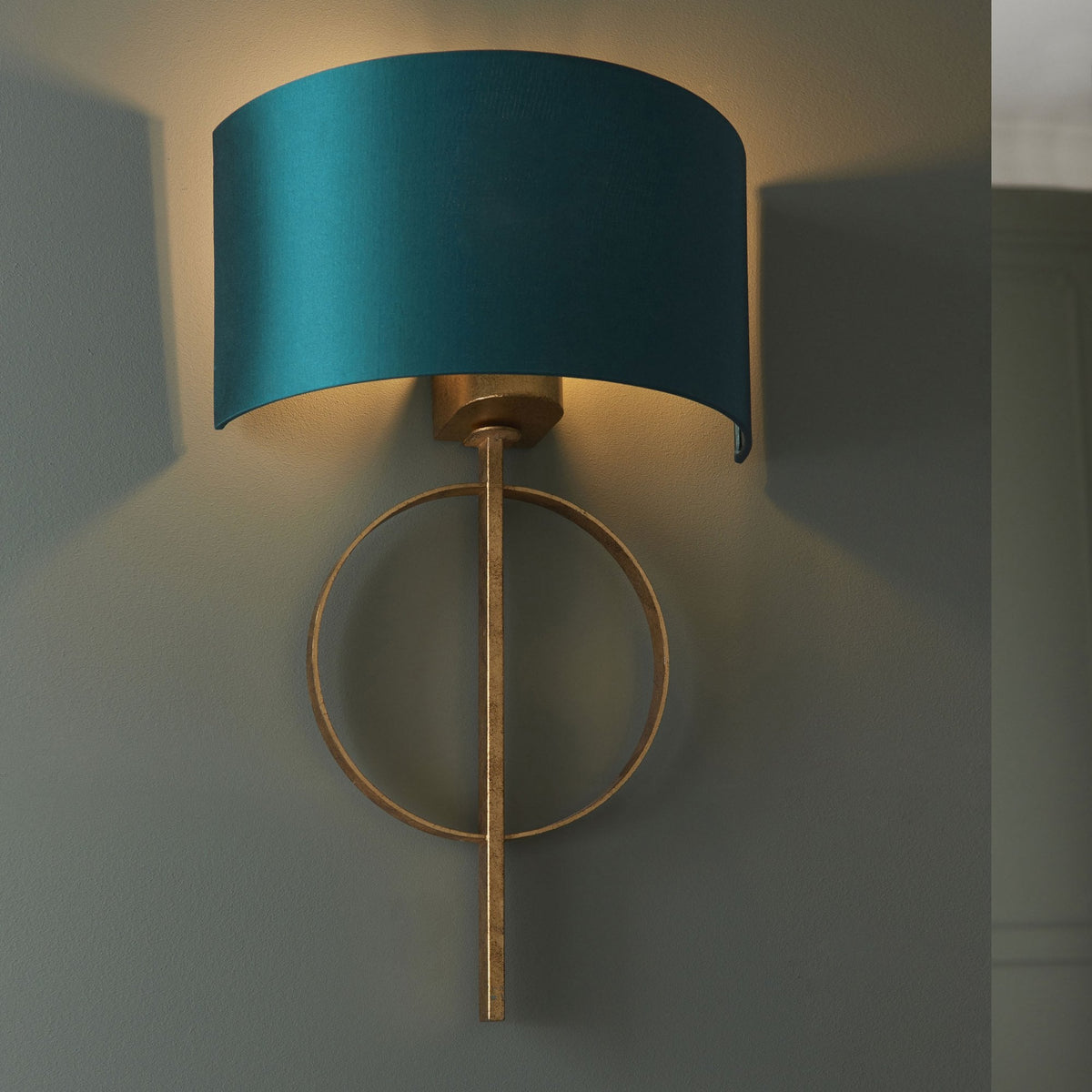 Netherbury Wall Light in Antique Gold & Teal Shade