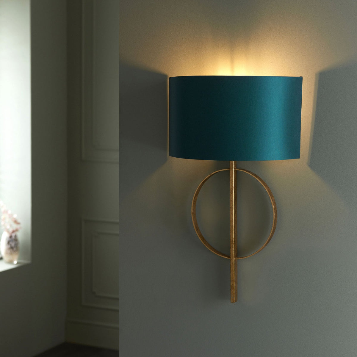 Netherbury Wall Light in Antique Gold & Teal Shade