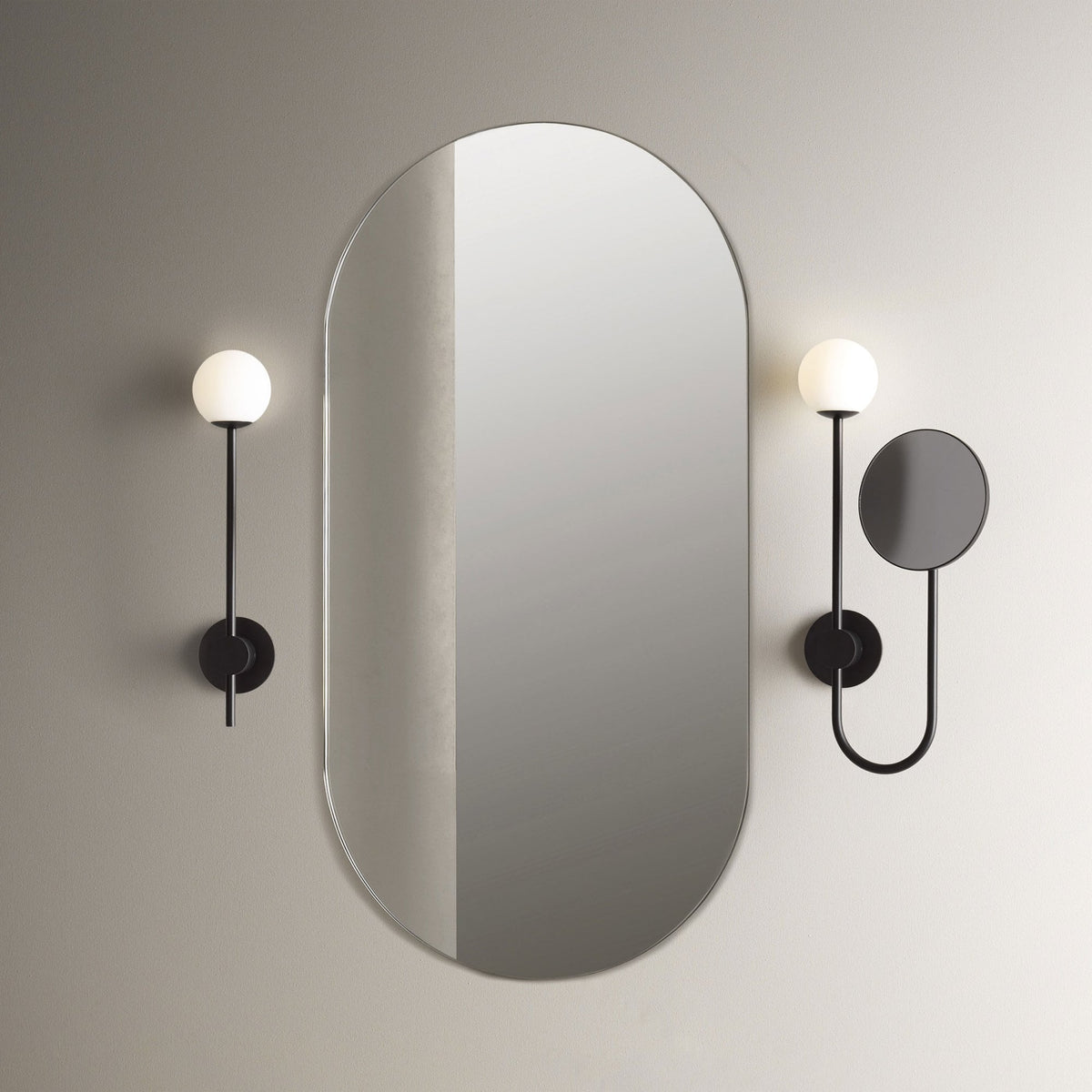 Orb IP44 Bathroom Wall Light & Mirror in Black