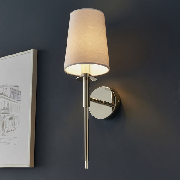 Warmwell Wall Light in Nickel & White Shade