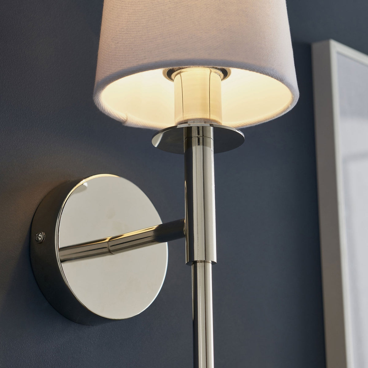 Warmwell Wall Light in Nickel & White Shade