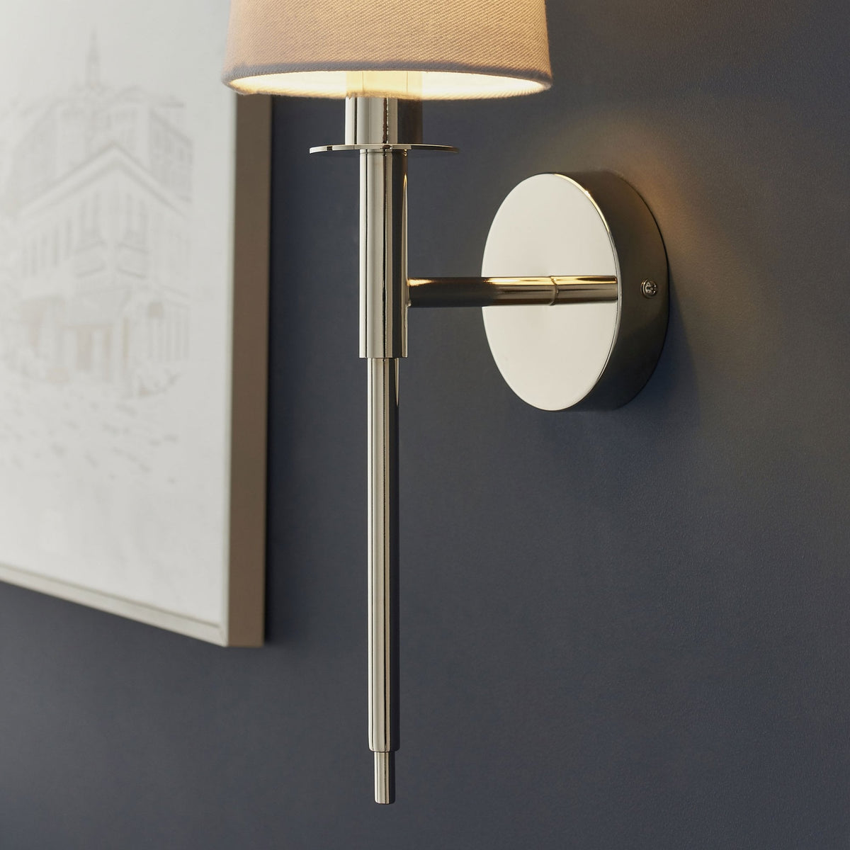 Warmwell Wall Light in Nickel & White Shade