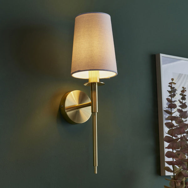 Warmwell Wall Light in Satin Brass & White Shade