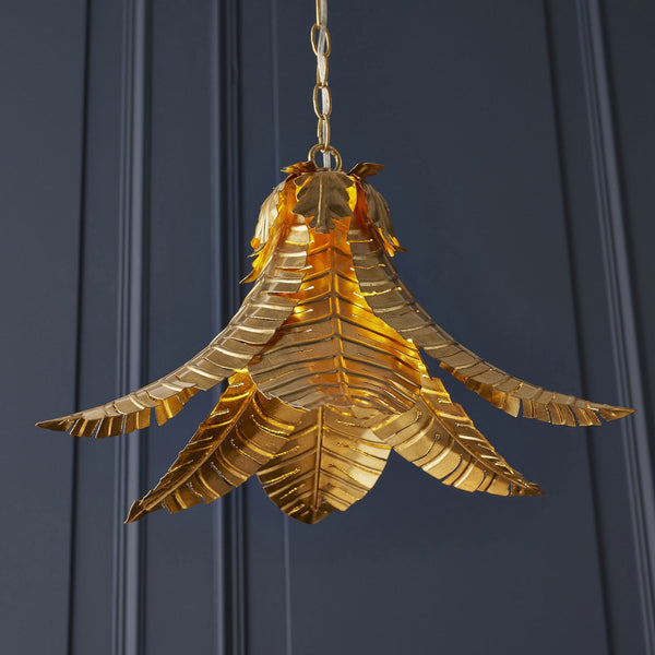 Palm Leaf Shape Single Pendant in Distressed Gold