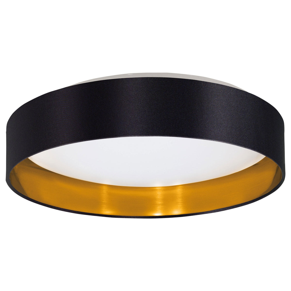 Maserlo 2 LED Flush Ceiling Light in Black and Gold Fabric