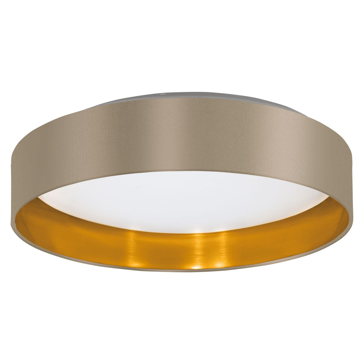 Maserlo 2 LED Flush Ceiling Light in Taupe and Gold Fabric