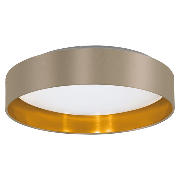 Maserlo 2 LED Flush Ceiling Light in Taupe and Gold Fabric