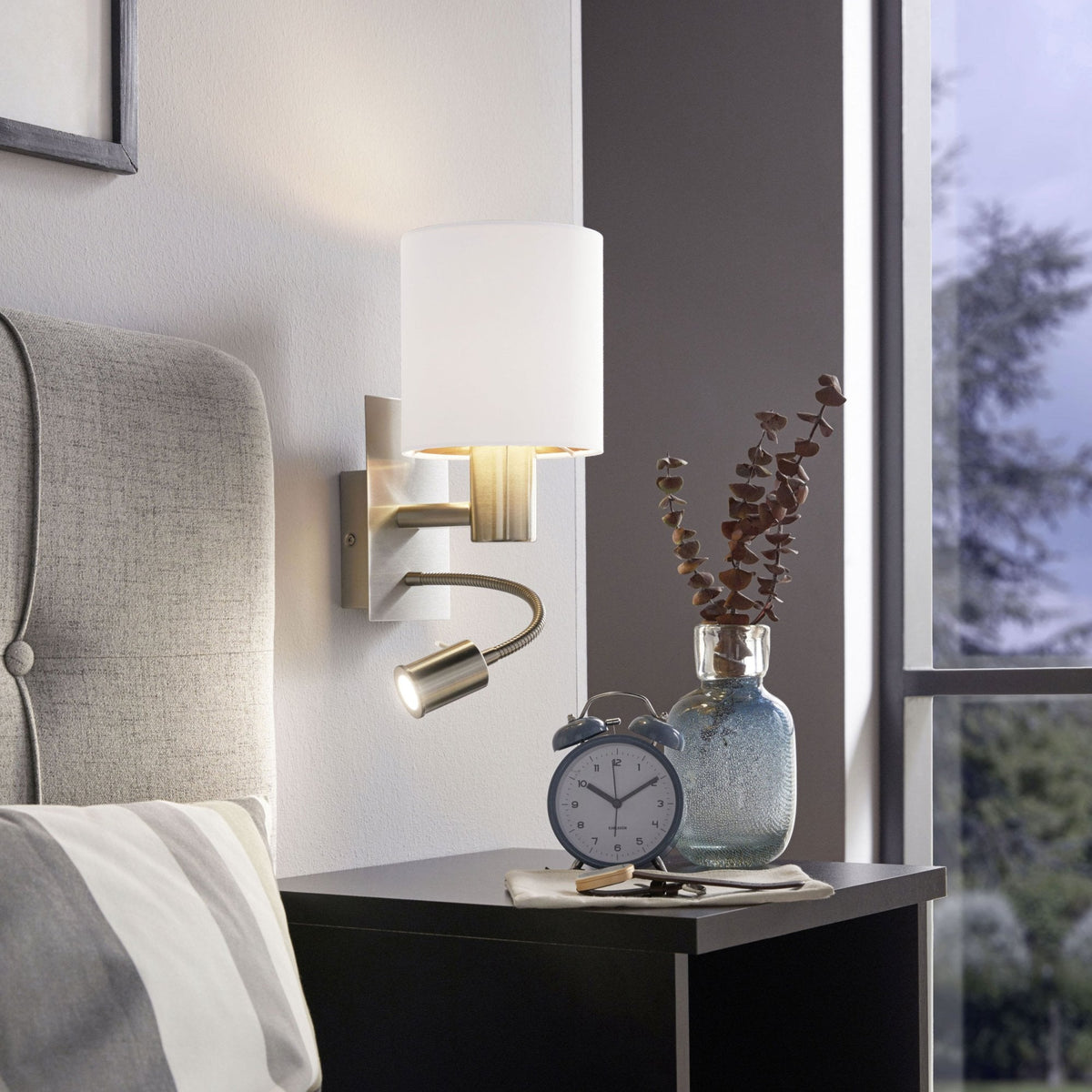 Pasteri Wall Light with White & Copper Shade and LED Reader
