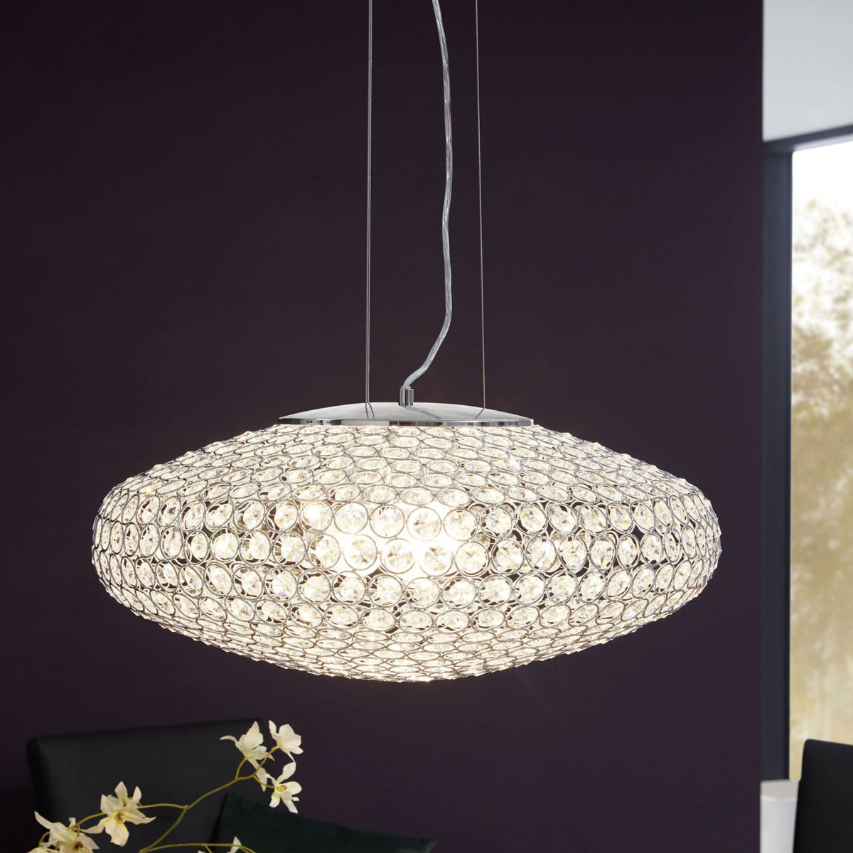Clemente 540mm Chrome & Crystal Pendant Light