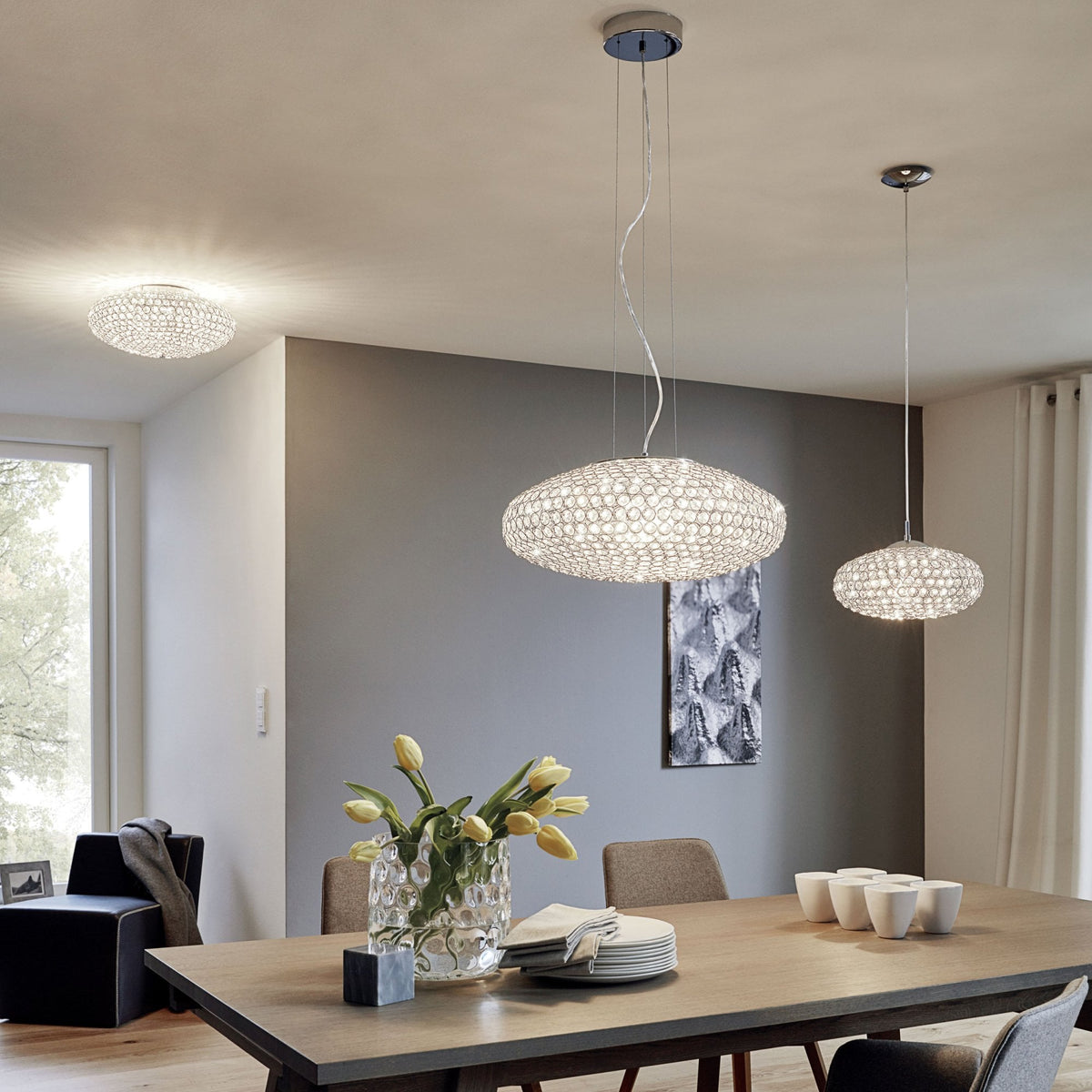 Clemente 450mm Chrome & Crystal Ceiling Light