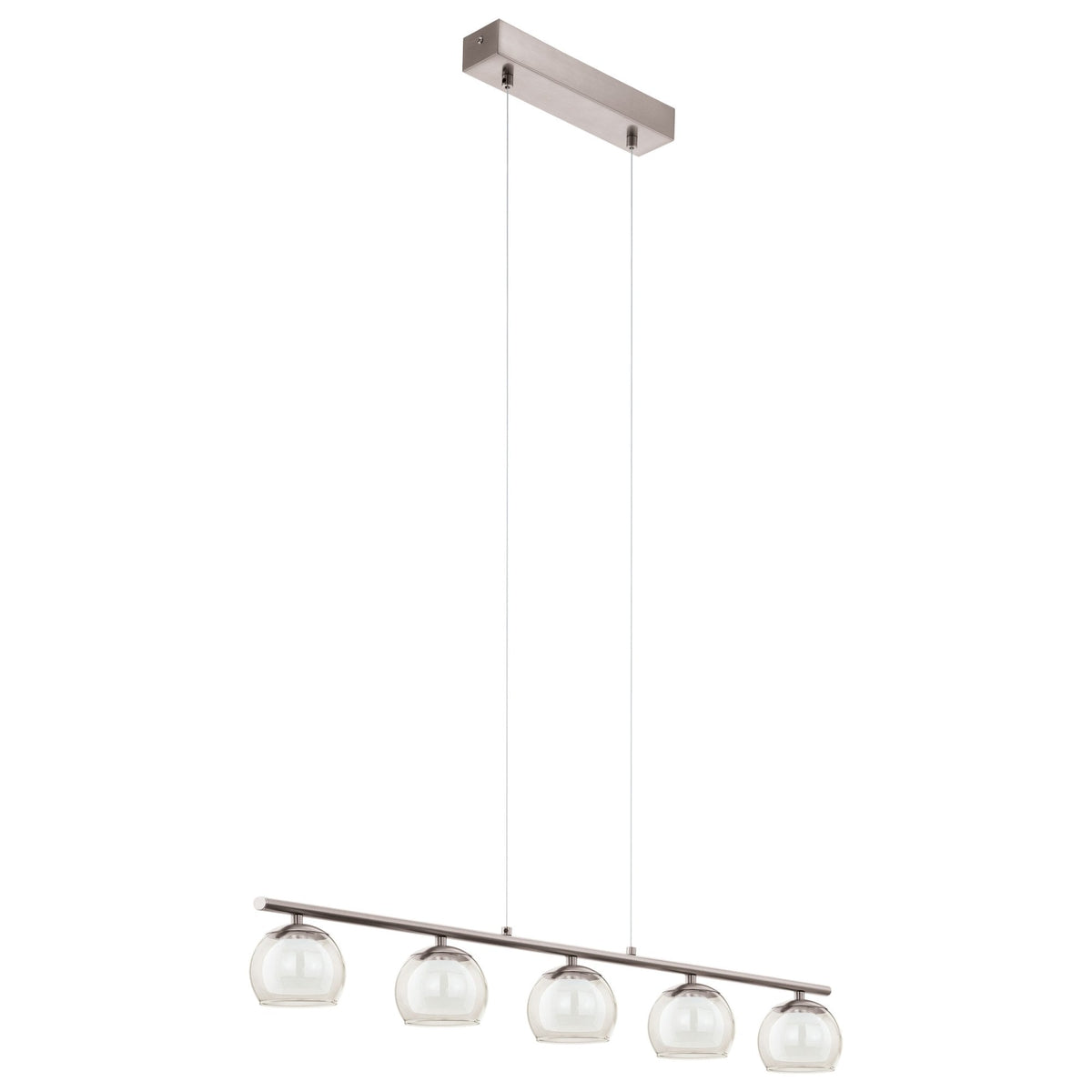 Ascolese Five Light Satin Nickel Linear Pendant with Amber Glass