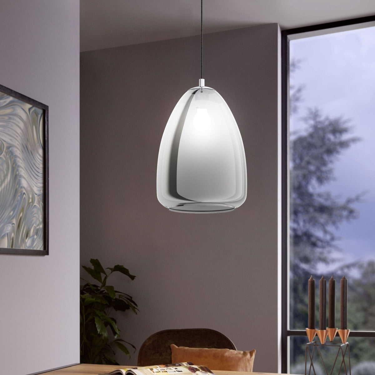 Alobrase 300mm Pendant Light in Vaporized Transparent Black Glass