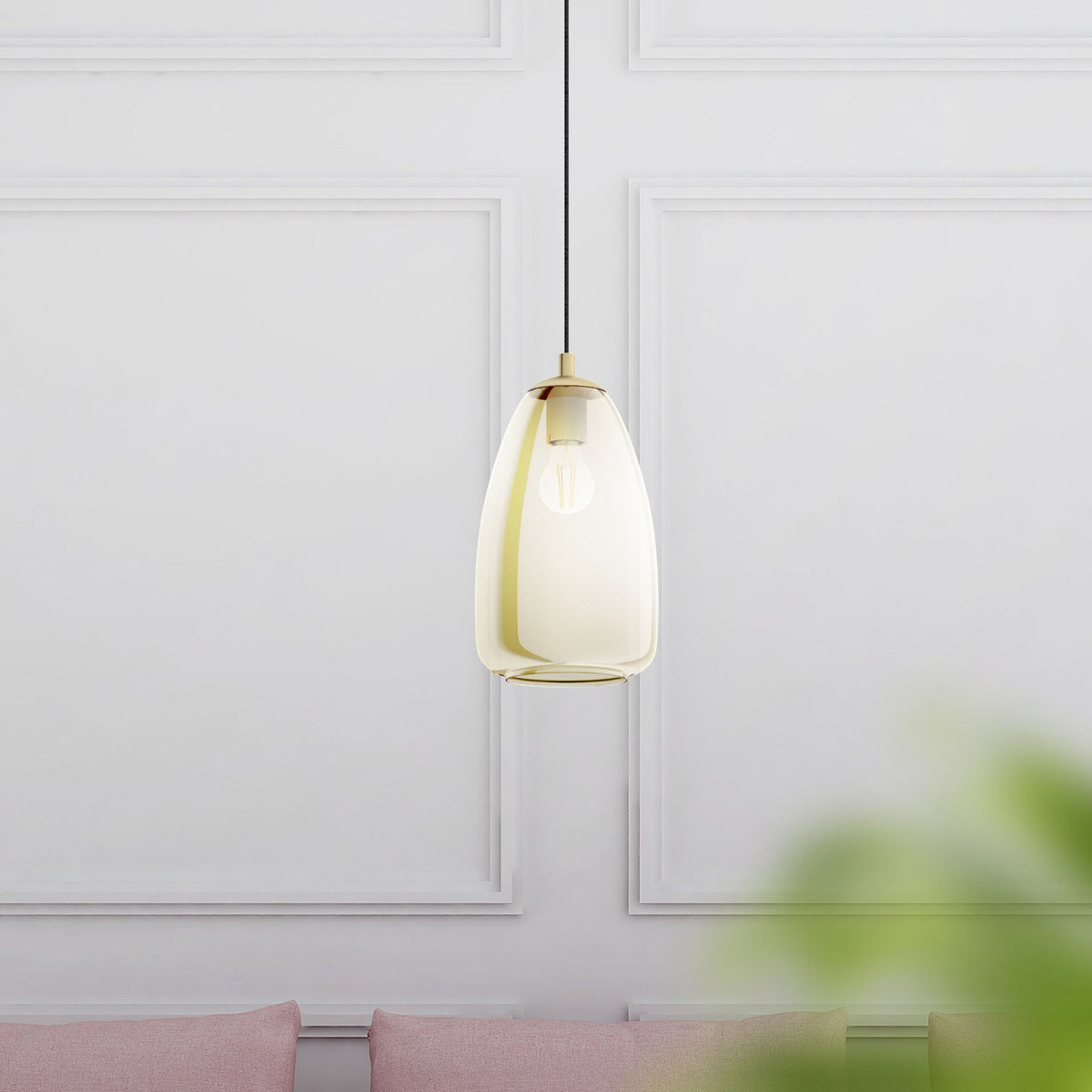 Alobrase 200mm Pendant Light in Vaporized Transparent Amber Glass
