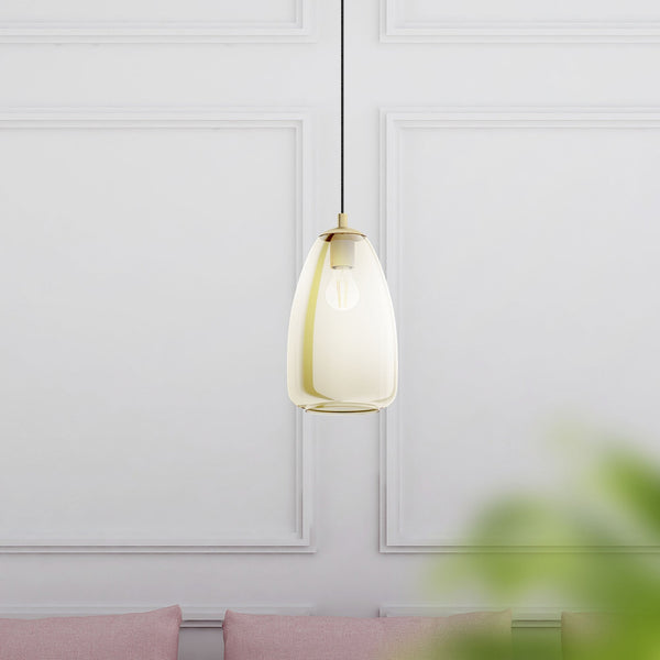 Alobrase 200mm Pendant Light in Vaporized Transparent Amber Glass