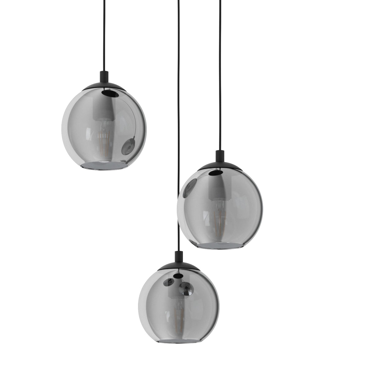 Ariscani Triple Pendant with Transparent Black Vaporized Glass
