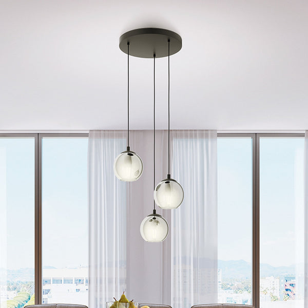 Ariscani Triple Pendant with Transparent Black Vaporized Glass