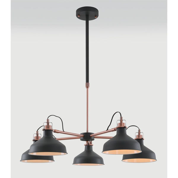 Modbury Telescopic 5 Light Pendant in Textured Graphite & Copper