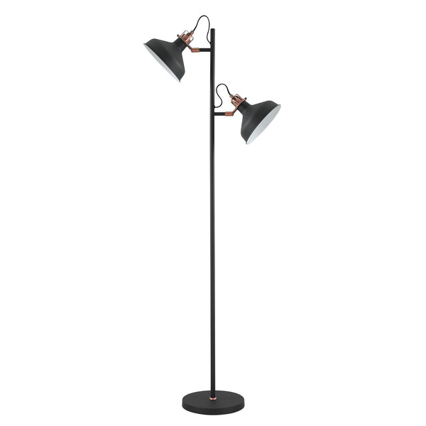 Modbury Twin Adjustable Floor Lamp in Textured Graphite & Copper