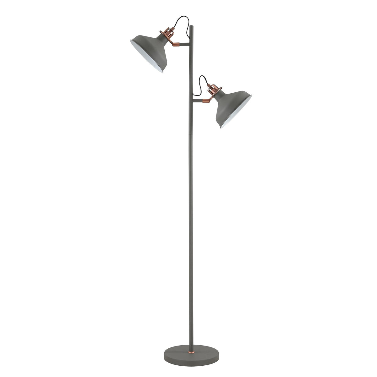 Modbury Twin Adjustable Floor Lamp in Textured Grey & Copper