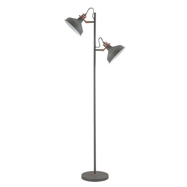 Modbury Twin Adjustable Floor Lamp in Textured Grey & Copper