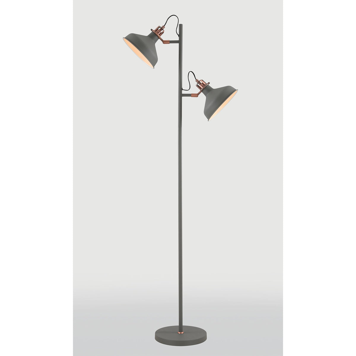 Modbury Twin Adjustable Floor Lamp in Textured Grey & Copper