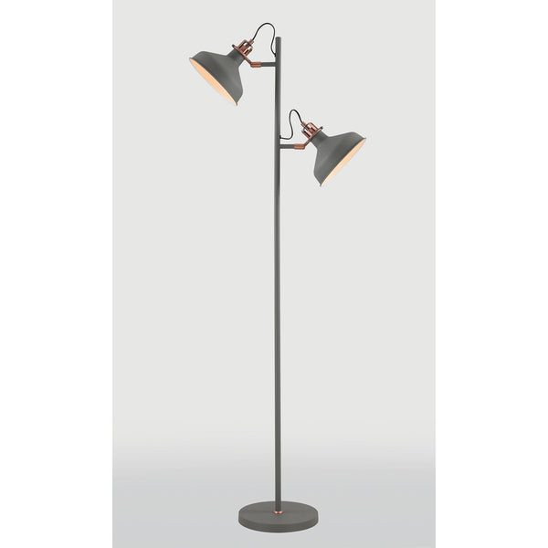 Modbury Twin Adjustable Floor Lamp in Textured Grey & Copper