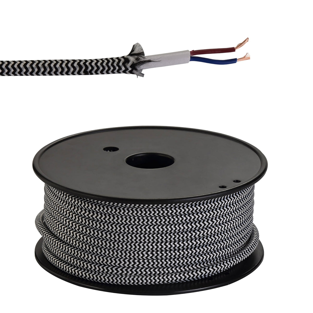 Abode Black & White Wave Stripes Braided Cable 2 Core 0.75mm