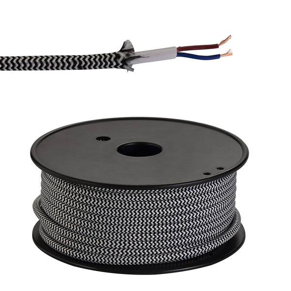 Abode Black & White Wave Stripes Braided Cable 2 Core 0.75mm