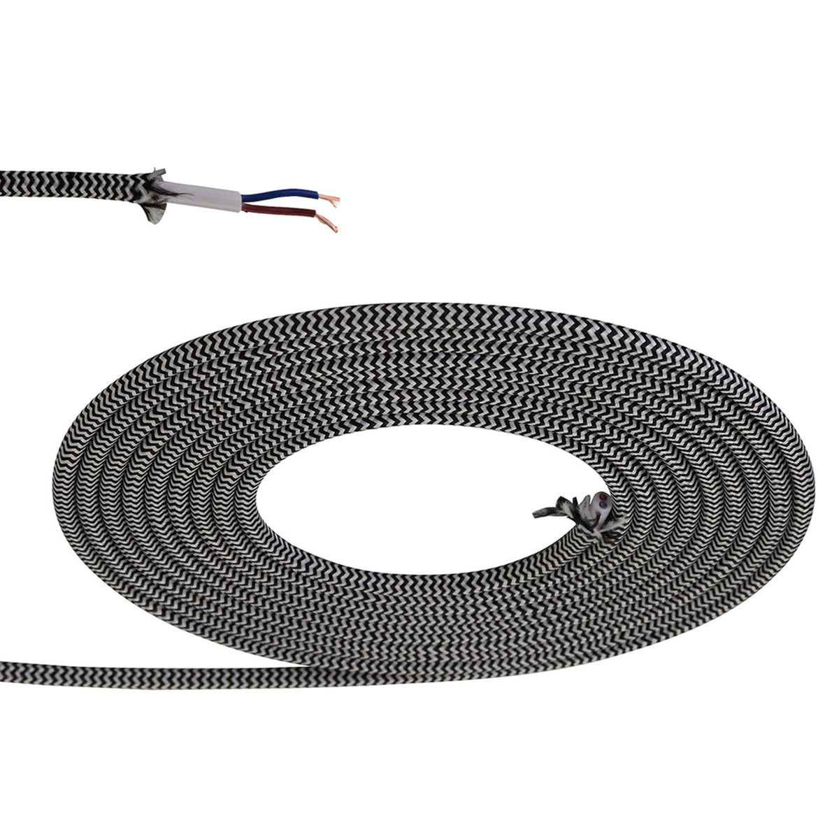 Abode Black & White Wave Stripes Braided Cable 2 Core 0.75mm