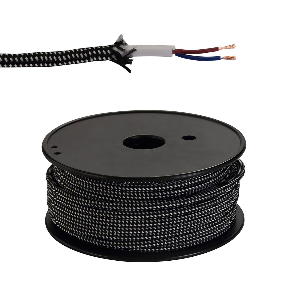 Abode Black & White Spot Braided Cable 2 Core 0.75mm