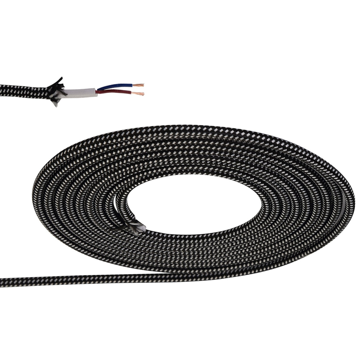 Abode Black & White Spot Braided Cable 2 Core 0.75mm