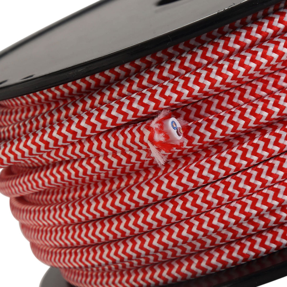Abode Red & White Wave Stripes Braided Cable 2 Core 0.75mm
