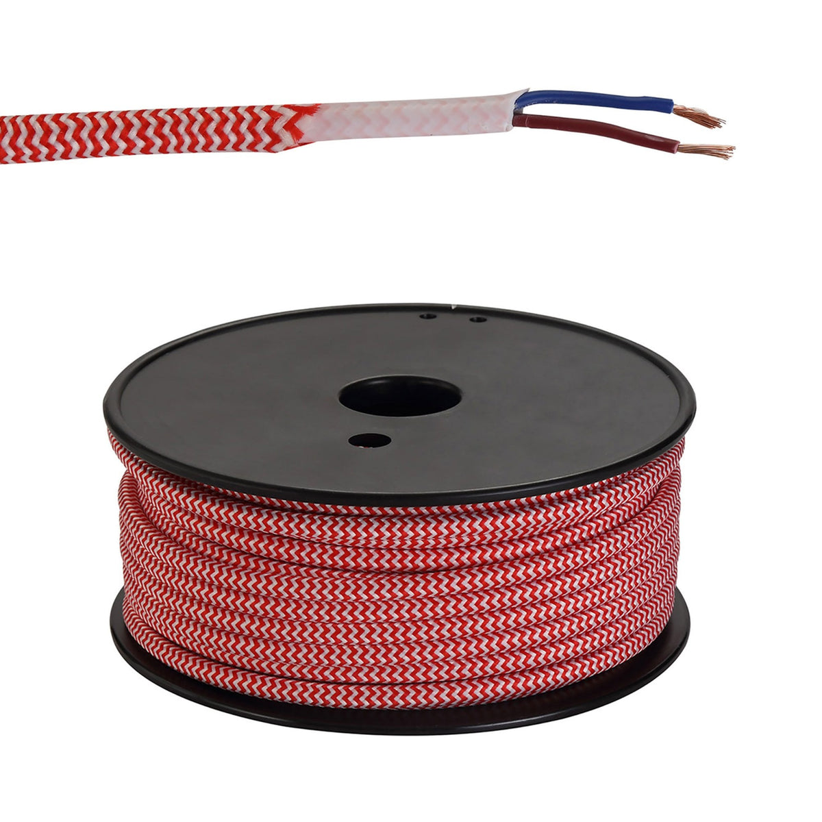 Abode Red & White Wave Stripes Braided Cable 2 Core 0.75mm