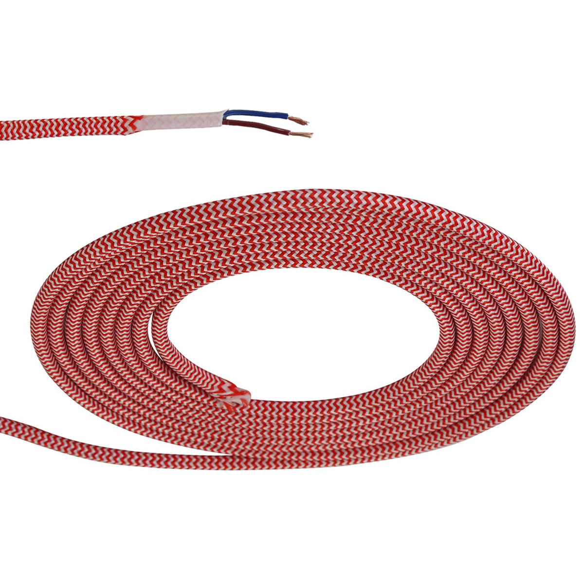 Abode Red & White Wave Stripes Braided Cable 2 Core 0.75mm