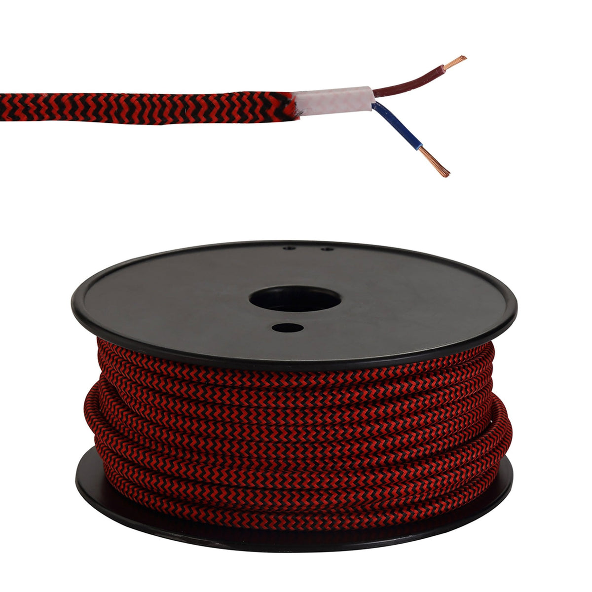 Abode Red & Black Wave Stripes Braided Cable 2 Core 0.75mm