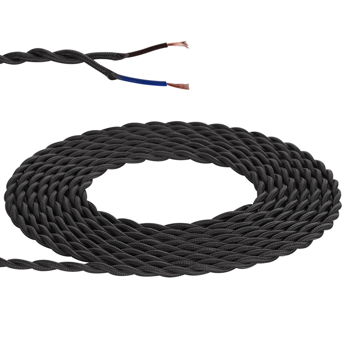 Abode Twisted Black Braided Cable 2 Core 0.75mm