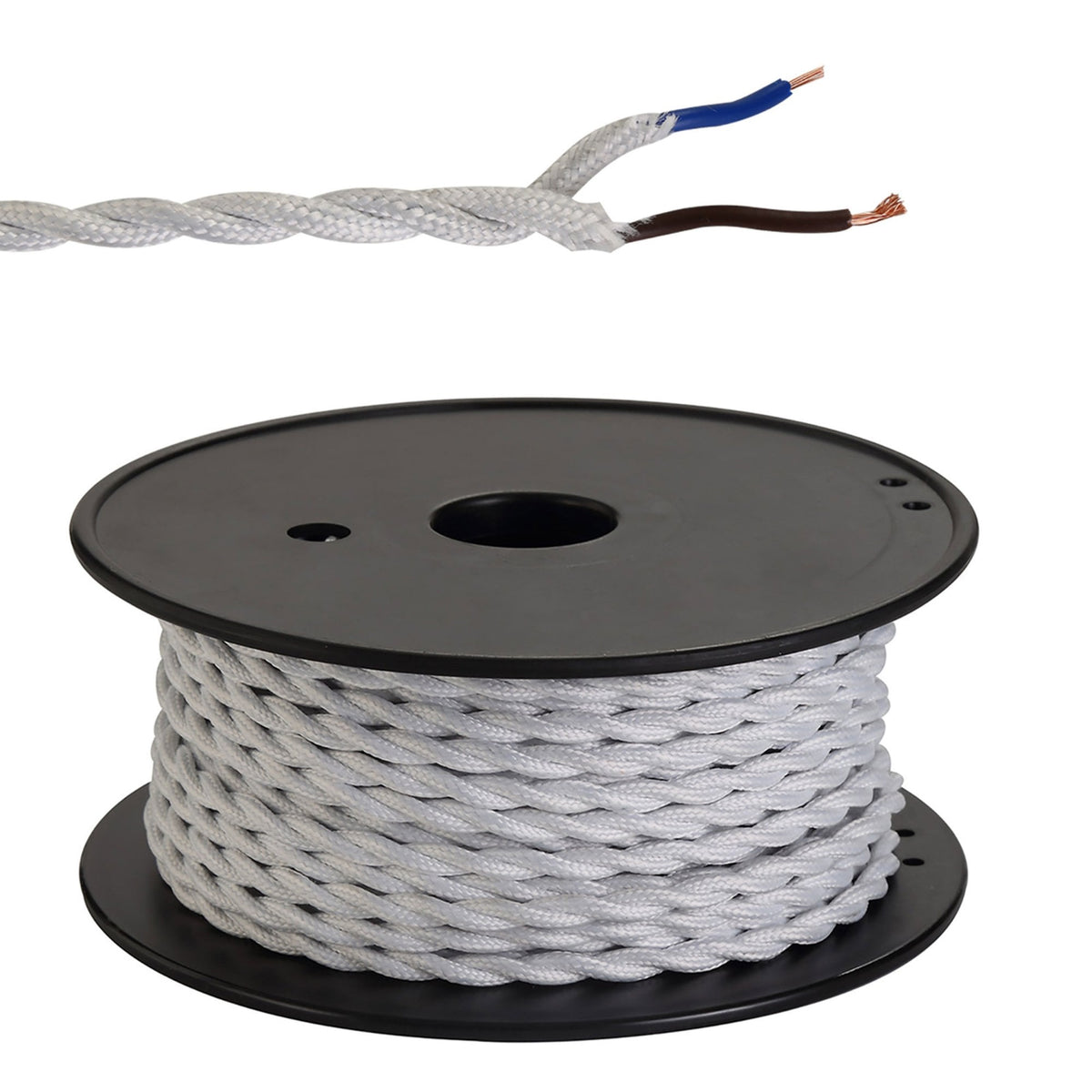 Abode Twisted White Braided Cable 2 Core 0.75mm