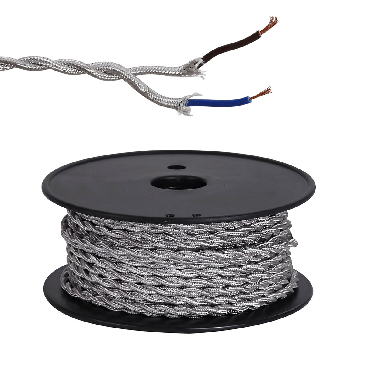 Abode Twisted Silver Braided Cable 2 Core 0.75mm