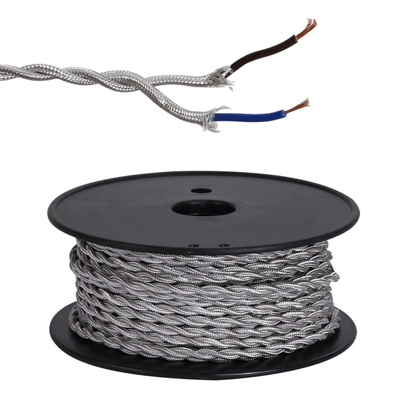 Abode Twisted Silver Braided Cable 2 Core 0.75mm