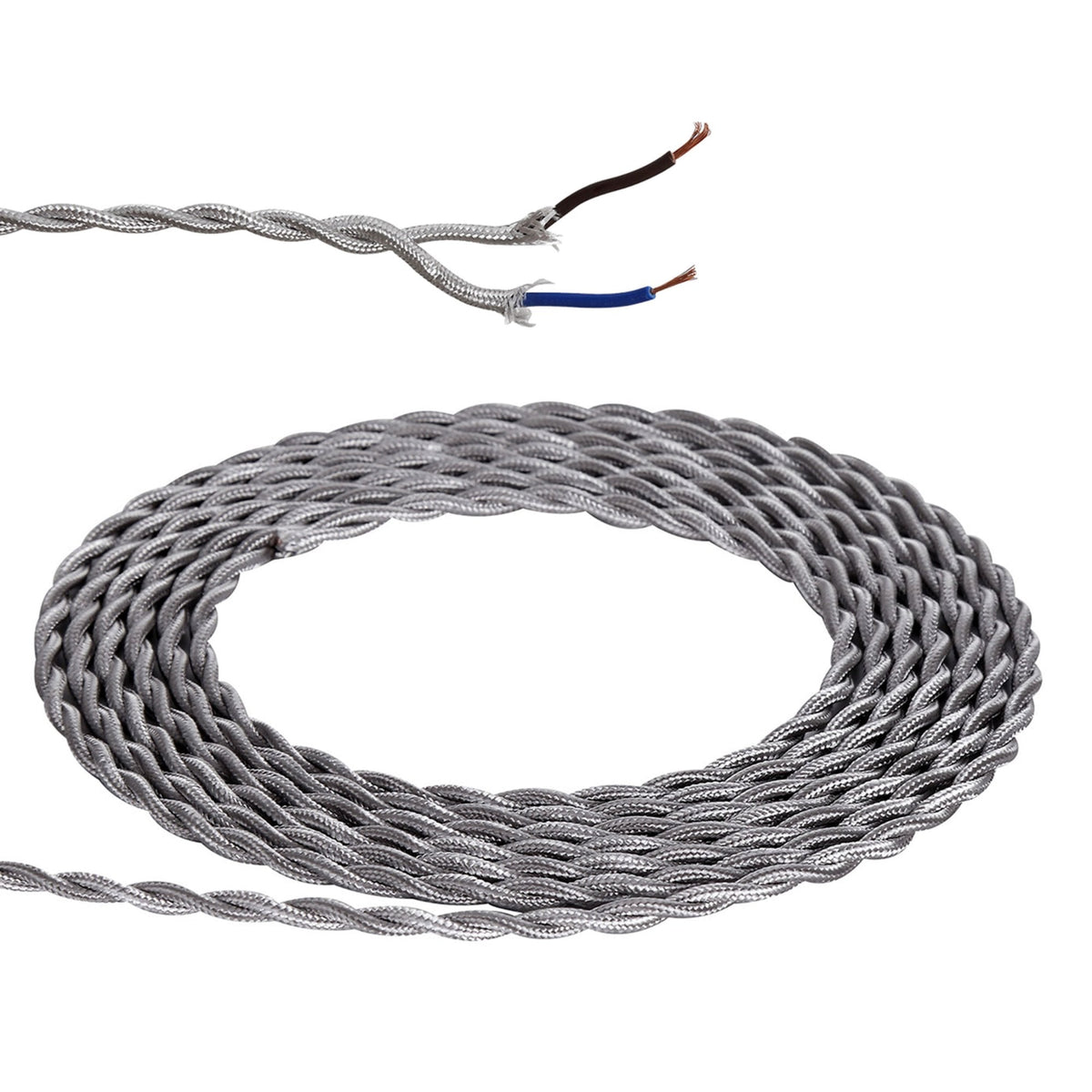 Abode Twisted Silver Braided Cable 2 Core 0.75mm