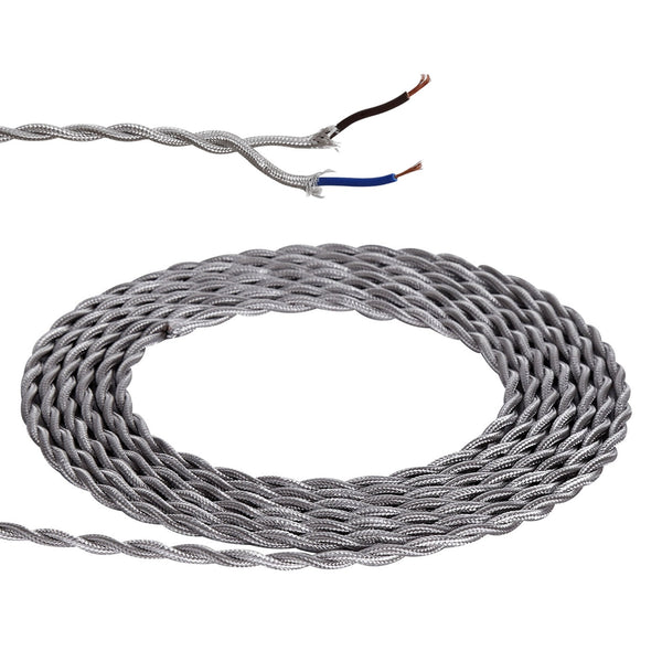 Abode Twisted Silver Braided Cable 2 Core 0.75mm