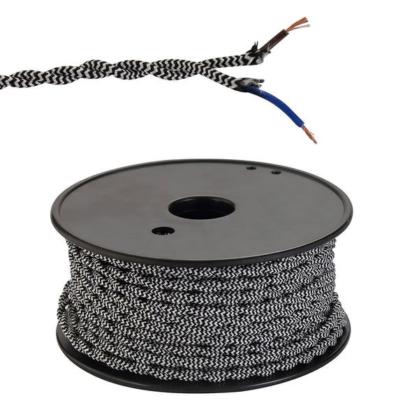 Abode Twisted Black & White Wave Stripe Braided Cable 2 Core 0.75mm
