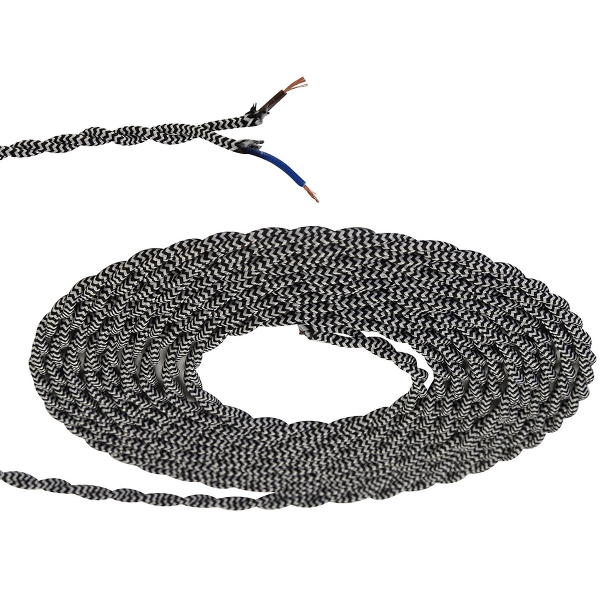 Abode Twisted Black & White Wave Stripe Braided Cable 2 Core 0.75mm