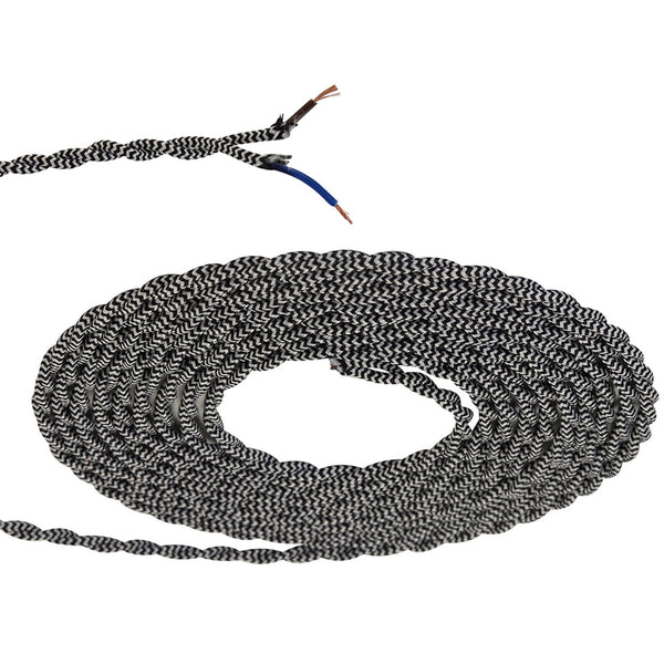 Abode Twisted Black & White Wave Stripe Braided Cable 2 Core 0.75mm